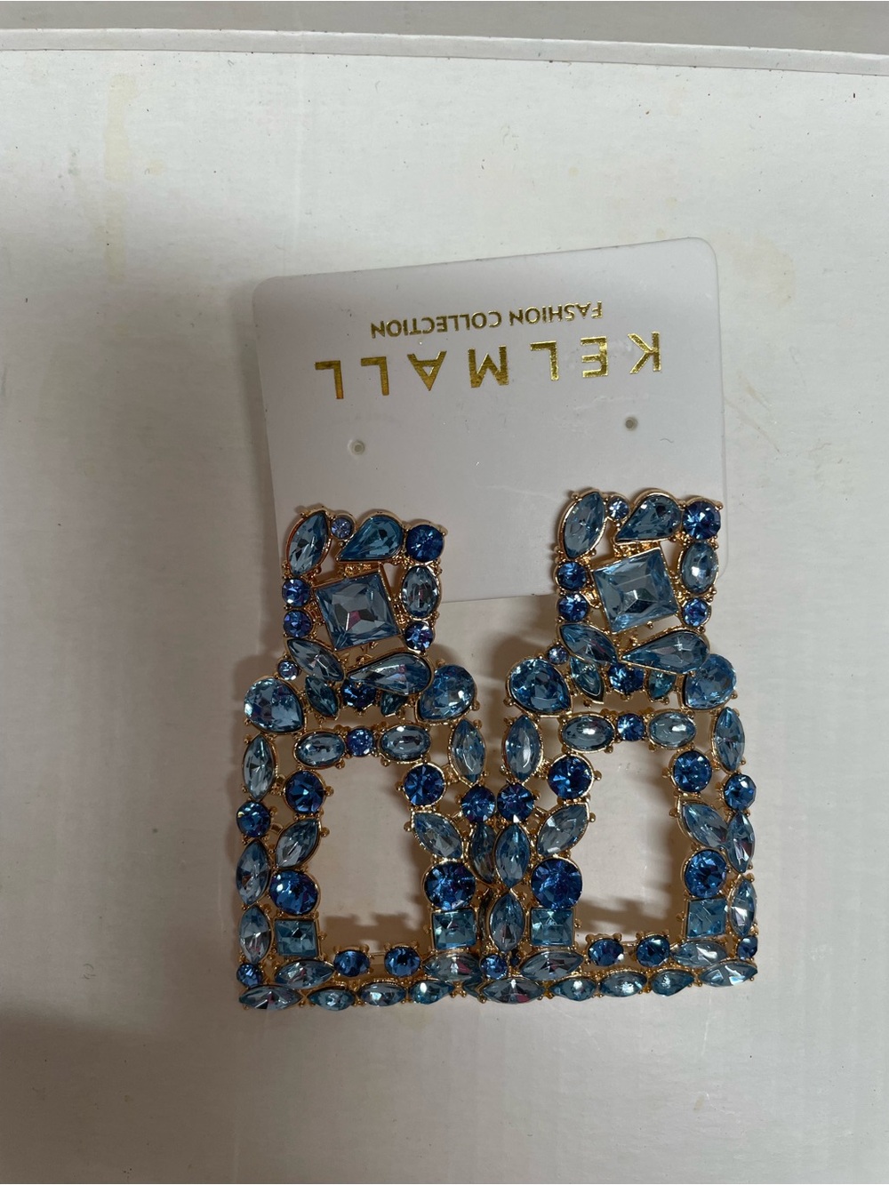 Kelmall Blue Crystal Statement Drop Earrings